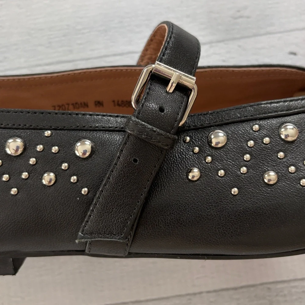 Anthropologie Bibi‎ Lou Studded Mary Jane Ballet Flats Size 39/US 8.5-9 Black